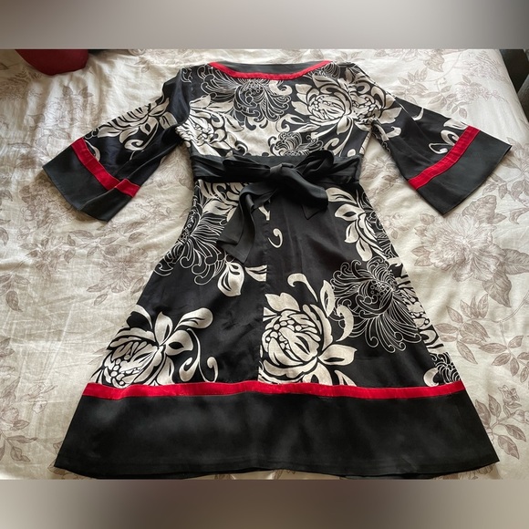 Bebe Vintage Silk Blend Red Black Y2K Plunge Babydoll Mini Dress Small Retro 70s - Picture 2 of 9